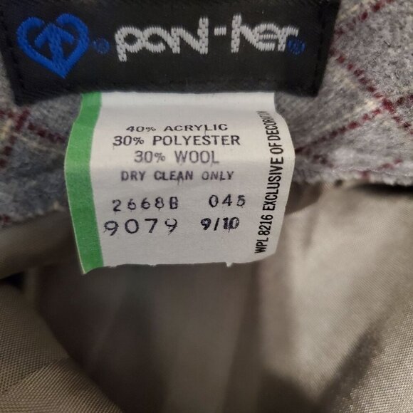 Vintage‎ Pan-her 26 Wool Blend A-line Midi Skirt Window Pane Plaid Pockets Gray - Picture 9 of 9